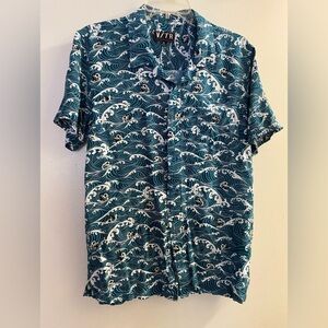 VSTR Mens Button Down Shirt M Medium Skulls Skull Green White Print Chest 38”